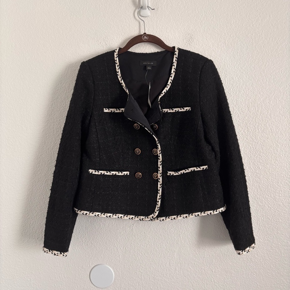 NWT Ann Taylor Women's Size 4 Black Tweed Double Breasted Jacket